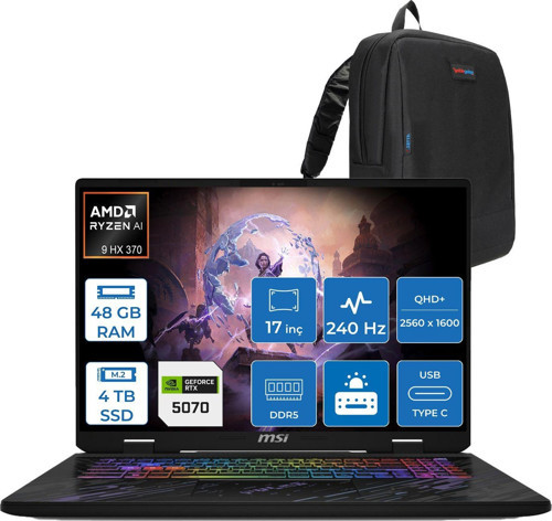 Pulse A17 Aı+ C3XWGKG-020TR Amd Ryzen 9 Aı Hx 370 48GB Ddr5 4tb SSD 8GB/RTX5070 115W 17” Qhd+ (2560X1600), 240Hz, Ips- Freedos Gaming Bilg. W020TRF15+ZETTAÇANTA