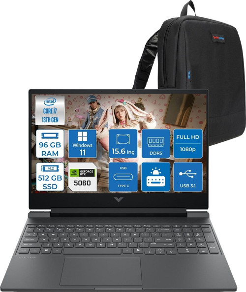 Victus Gaming Intel® Core™ I7-13620H 96GB Ddr5 512GB SSD Rtx™ 5060/8GB Gddr7 15.6" Fhd (1920 x 1080), 144 Hz, IPS,300 Nits WIN11PRO Taşınabilir Bilgisayar C21SFEAP27+ZETTAÇANTA