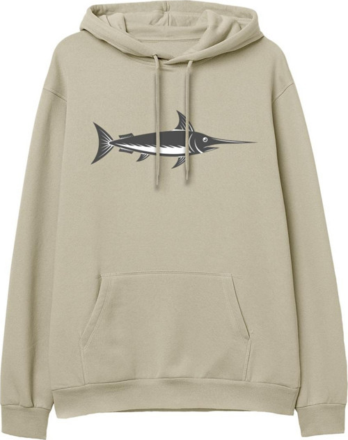 Fish Baskılı Krem Hoodie