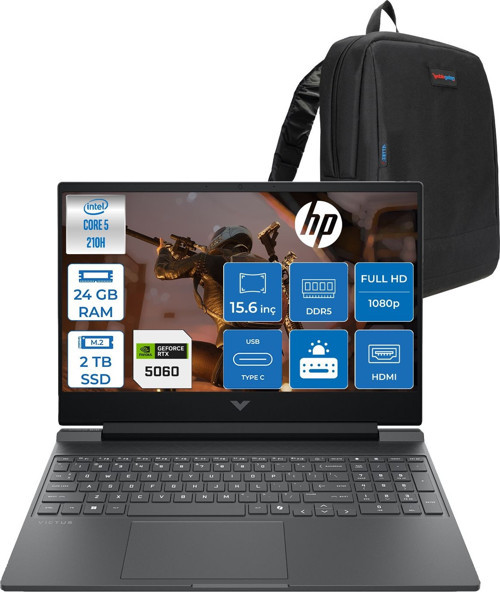 Victus Gaming Intel® Core 5 210H Aı 24GB Ddr5 2tb SSD RTX5060/8GB 15.6"fhd (1920 x 1080), 144 Hz, Ips, 300 Nits Freedos Gaming Bilgisayar C21SGEAF09+ZETTAÇANTA