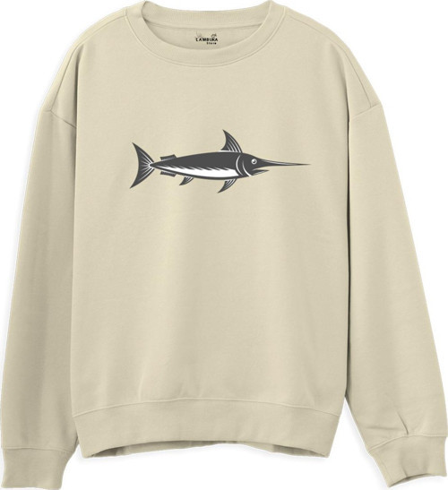 Fish Baskılı Krem Sweatshirt
