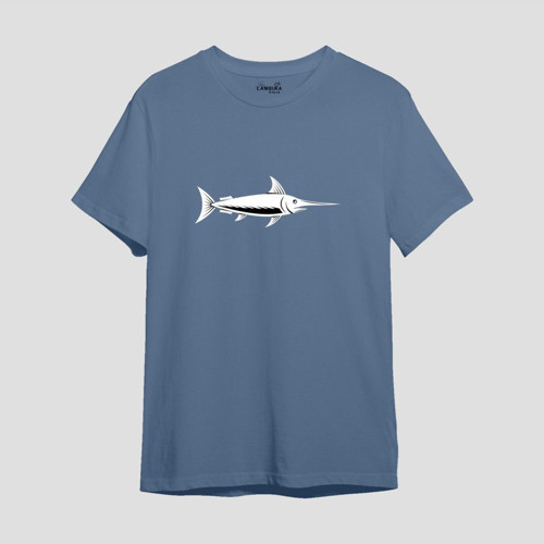 Fish Baskılı Mavi Oversize T-shirt