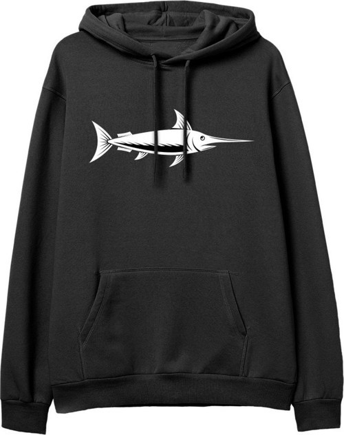 Fish Baskılı Siyah Hoodie