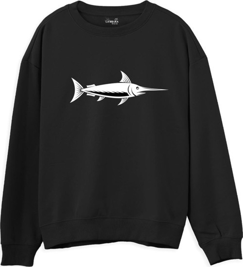 Fish Baskılı Siyah Sweatshirt