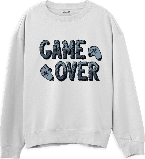Game Over Baskılı Beyaz Sweatshirt