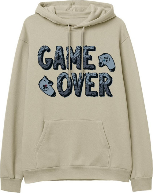 Game Over Baskılı Krem Hoodie