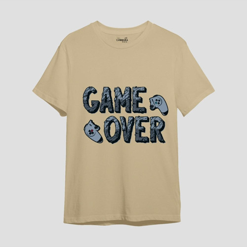 Game Over Baskılı Krem Oversize T-shirt