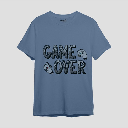 Game Over Baskılı Mavi Oversize T-shirt