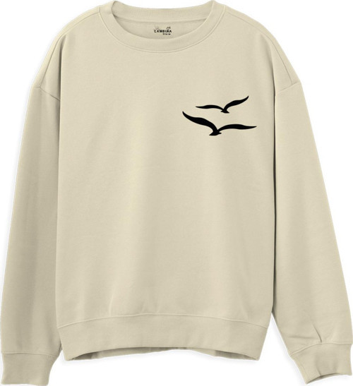 Gull Baskılı Krem Sweatshirt