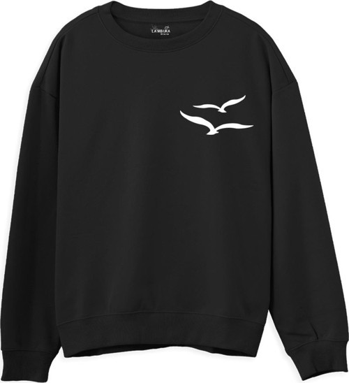 Gull Baskılı Siyah Sweatshirt