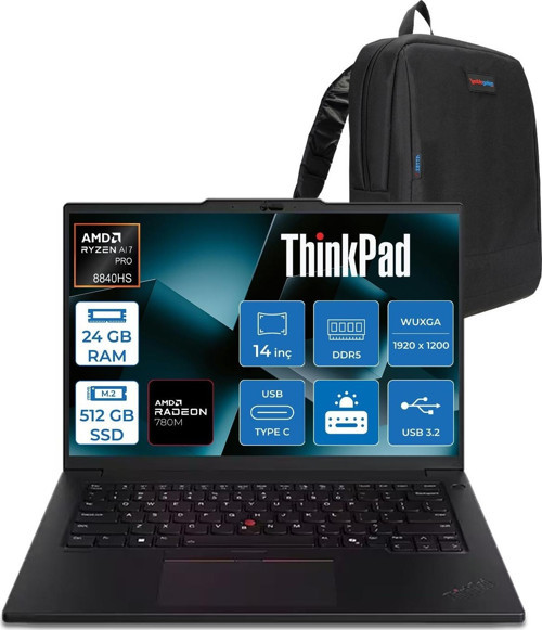 Thinkpad P14S Gen 5 Amd Ryzen™ 7 Pro 8840HS 5.1GHz 24GB Ddr5 512GB SSD Amd Radeon 780M 14" Wuxga IPS 400NITS Freedos Taşınabilir Bilgisayar 21MFS2MQ00F05 + Zettaçanta