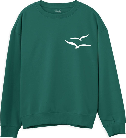 Gull Baskılı Yeşil Sweatshirt