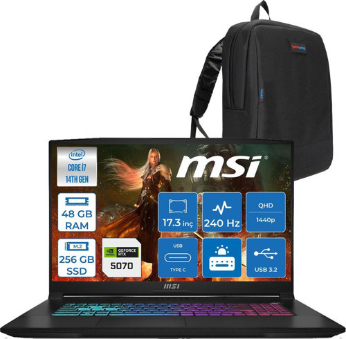 Msı Katana 17 Hx B14WGK Intel Core I7-14650HX 48GB Ddr5 256GB SSD RTX5070/8GB 115W 17.3 Inç 2k Qhd 240Hz Freedos Gaming Bilgisayar 046XTRF16+ZETTAÇANTA
