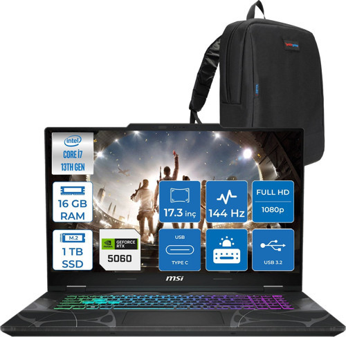 Cyborg 17 Intel Core I7 13620H 16GB Ddr5 1tb SSD RTX5060 Gddr7 8gb Freedos 17.3" Fullhd (1920X1080) 144HZ IPS Taşınabilir Bilgisayar B13WFKG210XTRF03 + Zetta Çanta