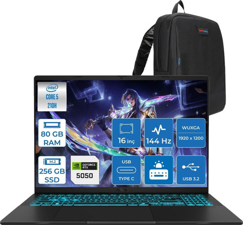 Vivobook 16 V3607VH Intel Core 5 210H 80GB Ddr5 256GB SSD RTX5050 Gddr7 8gb Freedos 16" WUXGA(1920X1200) 144HZ 300NITS Taşınabilir Bilgisayar RP075F31 + Zetta Çanta