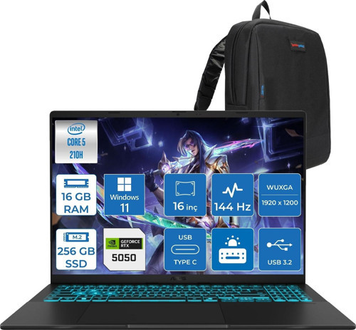Vivobook 16 V3607VH Intel Core 5 210H 16GB Ddr5 256GB SSD RTX5050 Gddr7 8gb Windows 11 Home 16" WUXGA(1920X1200) 144HZ 300NITS Taşınabilir Bilgisayar RP075H01 + Zetta Çanta