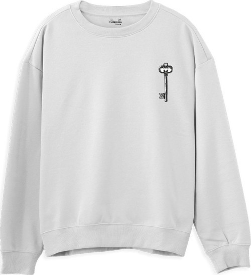 Key Baskılı Beyaz Sweatshirt