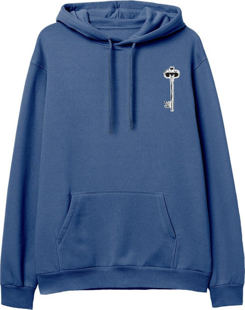 Key Baskılı Hoodie-Royal Mavi