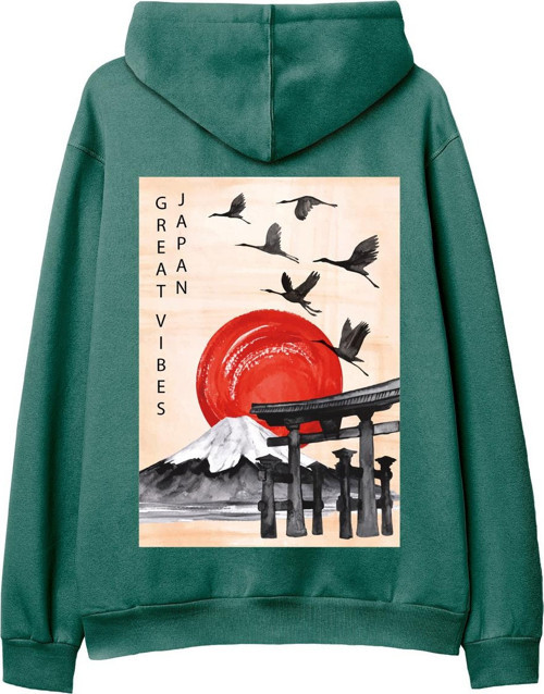 Japan Sırt Baskılı Hoodie-Yeşil