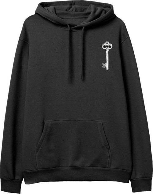 Key Baskılı Siyah Hoodie
