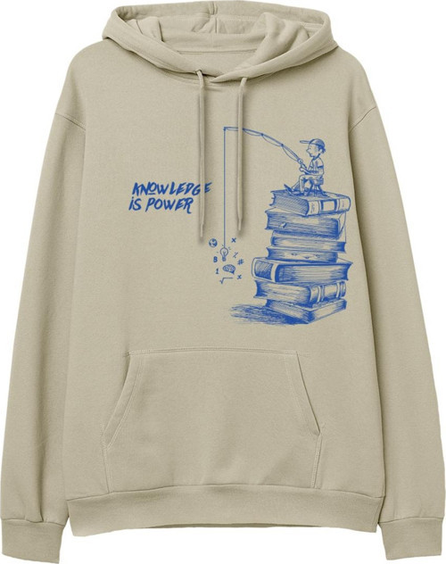 Knowledge Baskılı Krem Hoodie