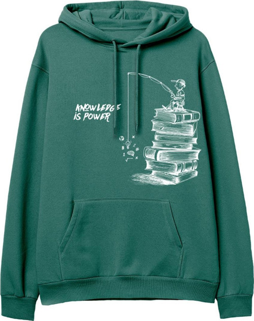 Knowledge Baskılı Yeşil Hoodie
