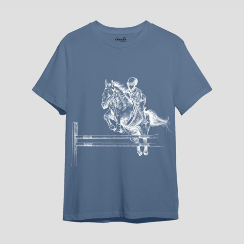 Kovboy Baskılı Mavi Oversize T-shirt