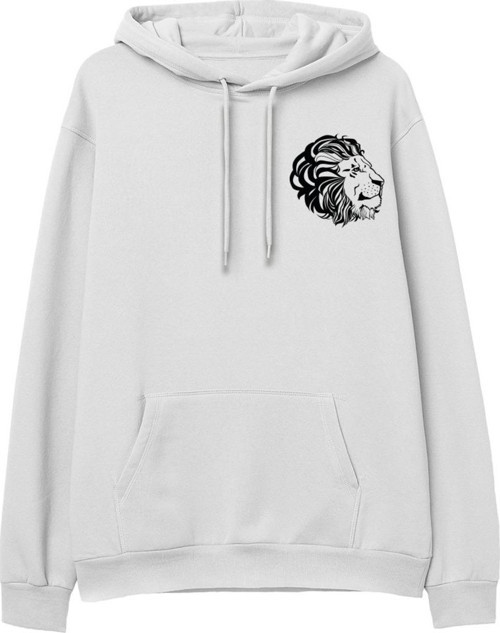 Lion Baskılı Beyaz Hoodie