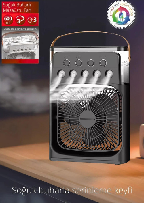 600 ml Su Tanklı Buharlı Serinletici Fan | Taşınabilir Mini Klima Fanı | LED Işıklı Hava Soğutucu