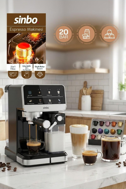 Espresso Cappucino Latte 20 Bar Profesyonel Otomatik Espresso Makinesi, Süt Köpürtücülü, Kapsül Kullanım Aparatı, 6 Farklı Kahve Seçeneği, Dokunmatik Ekran SCM-2996Pro