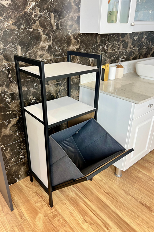 Metal Kirli Çamaşır Sepeti Banyo Rafı Dolabı Düzenleyici Organizeri