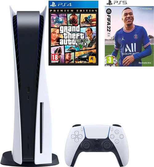 Playstation 5 PS5 Oyun Konsolu + 2. Kol + PS5 Fifa 2022 + PS4 GTA 5 (İthalatçı Garantili)