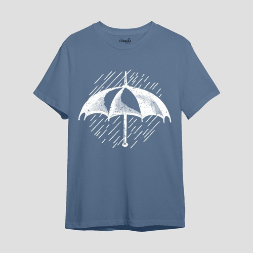 Umbrella Baskılı Mavi Oversize T-shirt