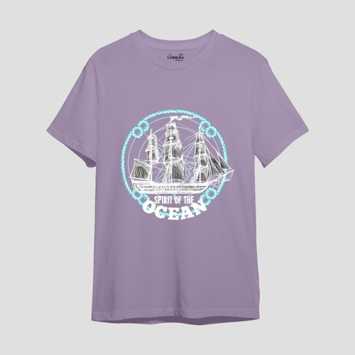 Sprit of the ocean Baskılı Mor Oversize T-shirt