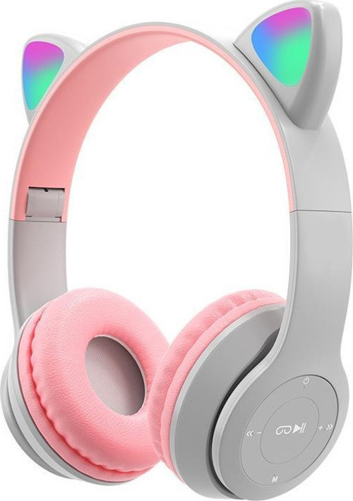 P47M Sevimli Renkli Kedi Kulak Bluetooth Kulaklık Gri