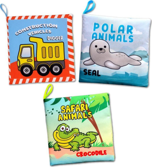 3 Kitap Tox İngilizce İş Makineları , Kutup ve Safari Hayvanları Kumaş Sessiz Kitap E125 E118 E130 - Bez Kitap