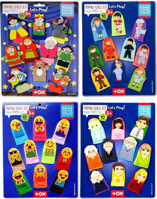 4 Set - 40 Parça Tox Masal Kahramanları, Aile Bireyleri , Meslekler ve Emojiler Parmak Kukla T225 T106 T752 T762