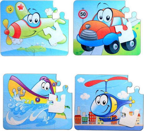 4 Set - 48 Parça Tox Uçak, Araba, Tekne ve Helikopter 3+ Keçe Yapboz - 3 Yaş Puzzle T004 T005