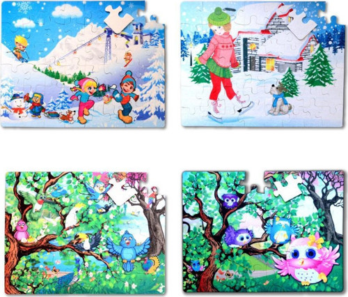 4 Set - 96 Parça Tox Kış ve Baykuş 5+ Keçe Yapboz - 5 Yaş Puzzle T014 T017