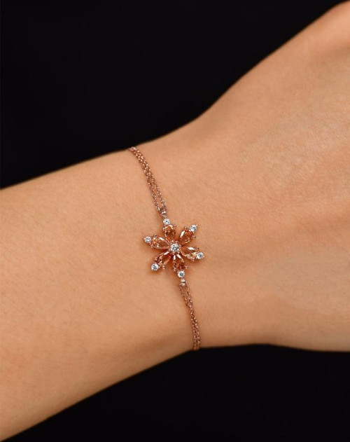 Sitrin Taşlı Rose Lotus Çiçeği Gümüş Bileklik