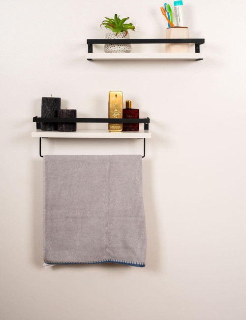 Banyo Rafı Ahşap Metal Banyo Havluluk Raflı Duvara Monte