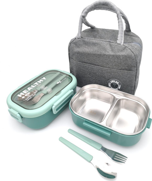 Isı Yalıtımlı Termal Çantalı Çelik Lunch Box – BPA’sız, Sızdırmaz, Çok Bölmeli Yemek Kabı Su Yeşili
