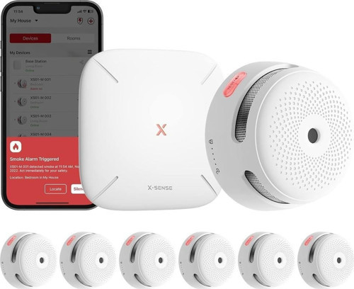 X-Sense Akıllı Duman Dedektörü FS61 (6x XS01-M), SBS50 Baz Istasyonu Ile, Wi-Fi Duman Alarmı,