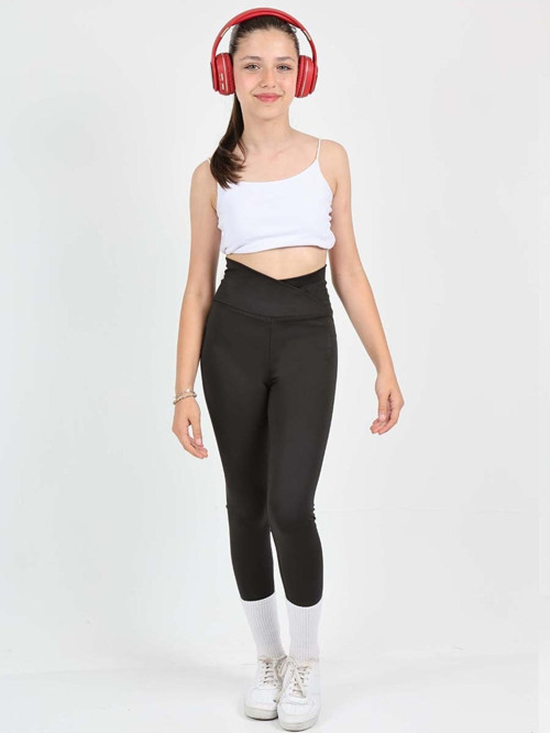 Kız Çocuk Yüksek Bel Kruvaze Kemer, Koşu, Yürüyüş, Casual, Spor, Atletik, Egzersiz, Fittness Tayt