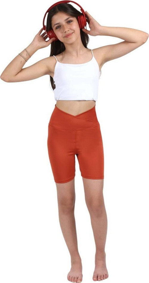 Kız Çocuk Yüksek Kruvaze Bel, Biker, Koşu, Yürüyüş, Spor, Atletik, Egzersiz, Fittness Kısa Tayt