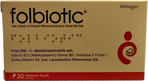 Folbiotic Folat, Vitaminler ve Probiyotik İçeren Takviye Edici Gıda 30 Kapsül