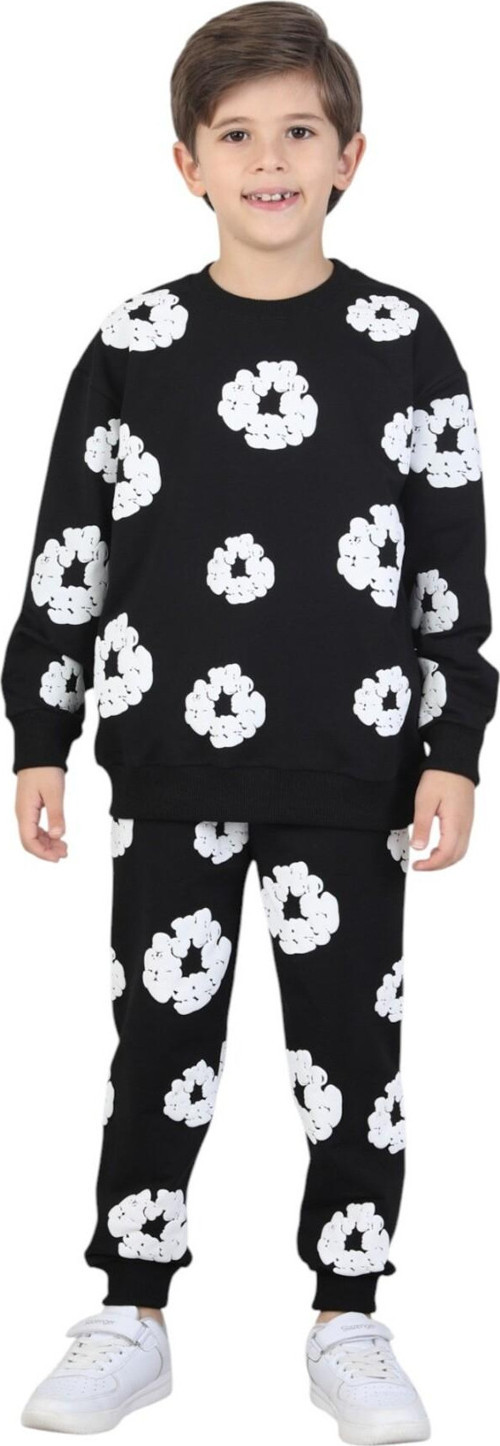 Kız - Erkek Çocuk Ünisex Papatya Kabartma Baskılı Pijama Takımı İki İplik Eşofman Takımı İkili Takım