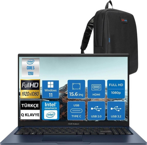 Vivobook 15 X1504VA Intel Core 5 12GB Ram 1tb SSD WINDOWS11 Pro Fullhd 15.6" Taşınabilir Bilgisayar & Cimete Çanta
