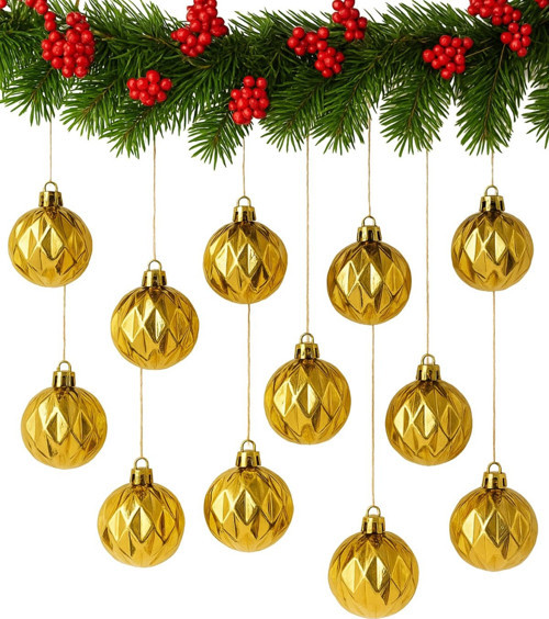 5 cm 12li Cici Top Gold Baklava Desenli Parlak Yılbaşı Süsü