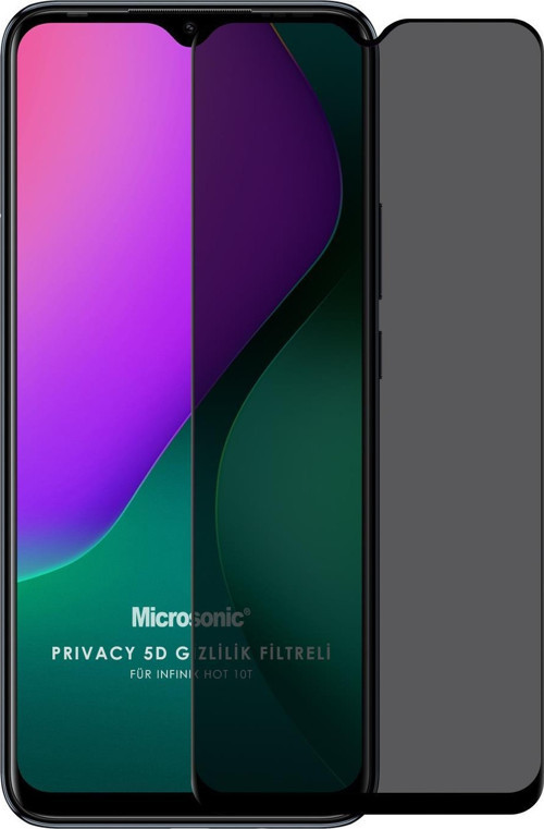Infinix Hot 10T Privacy 5D Gizlilik Filtreli Cam Ekran Koruyucu Siyah